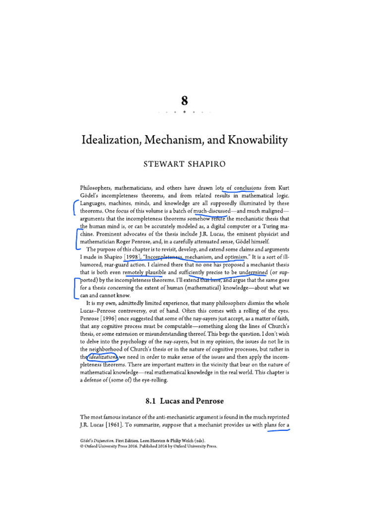 Shapiro - Idealization, Mechanism and Knowability | PDF