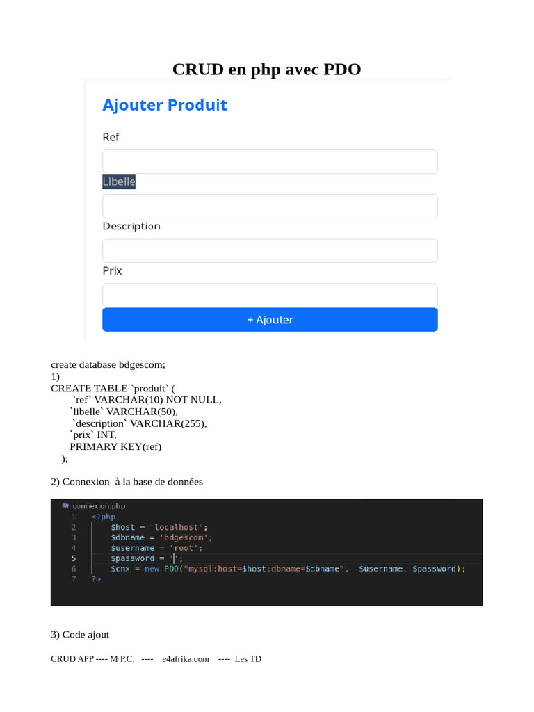CRUD PHP avec PDO : Guide Complet | PDF