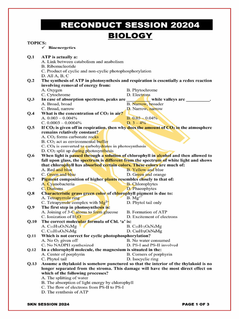 Kips Reconduct Session 2024 Biology Unit - 03 | PDF