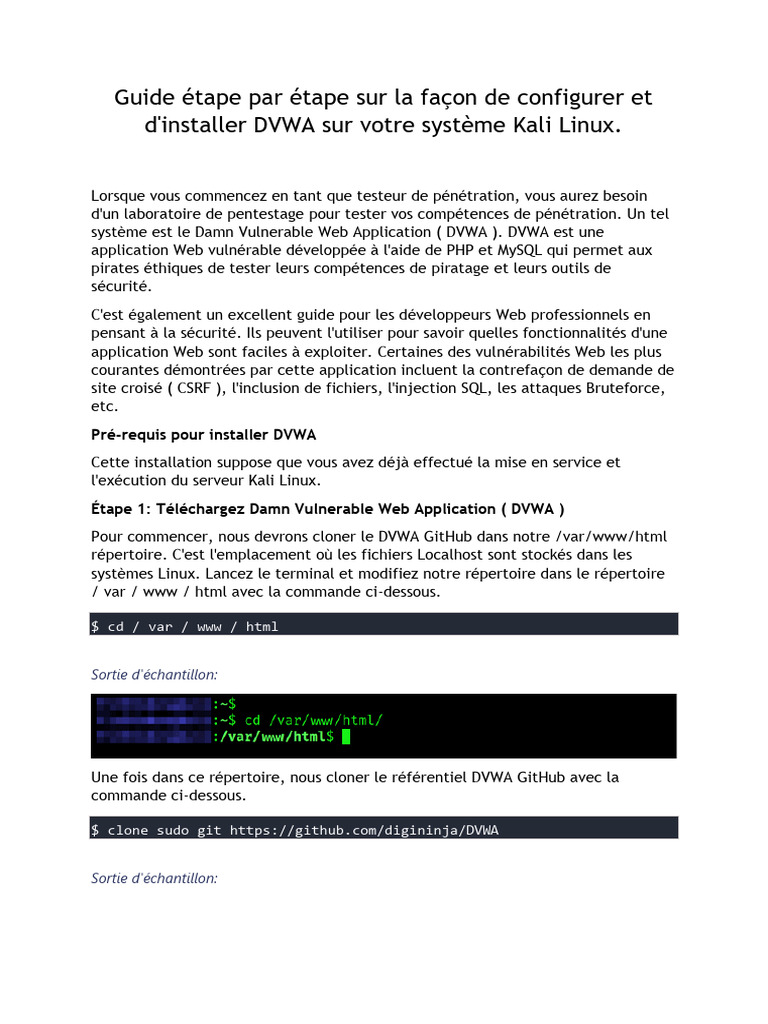 Installation de DVWA sur Kali Linux | PDF | PHP | Internet