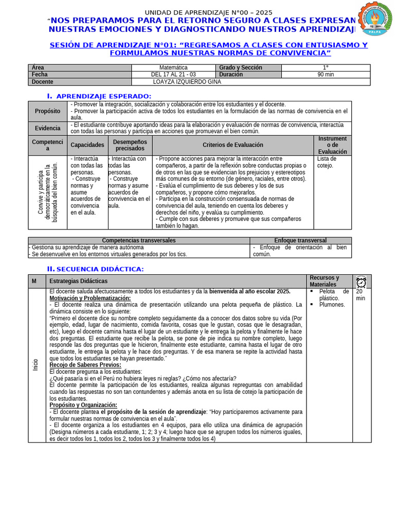 Normas de Convivencia para Clases 2025 | PDF | Salón de clases ...