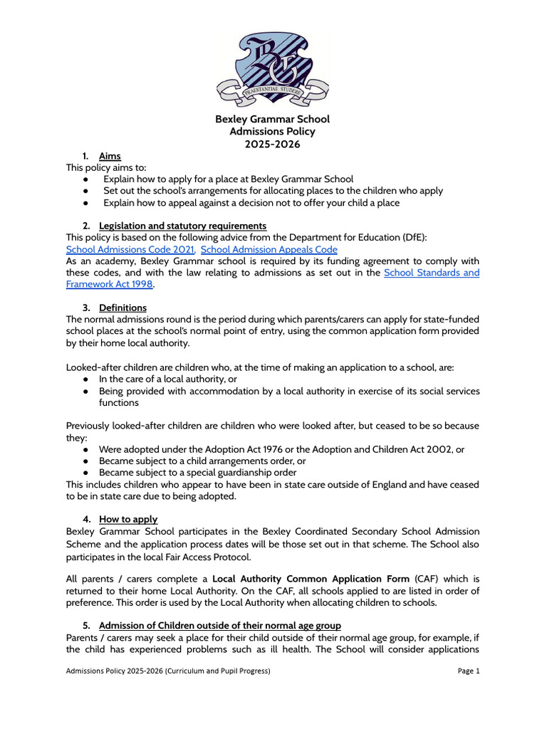 Admissions Policy For Year 7 For 2025 2026.321970131 | PDF ...
