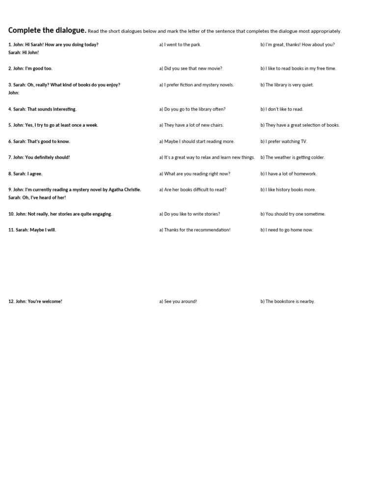 Dialogue Completion Exercise for Students | PDF