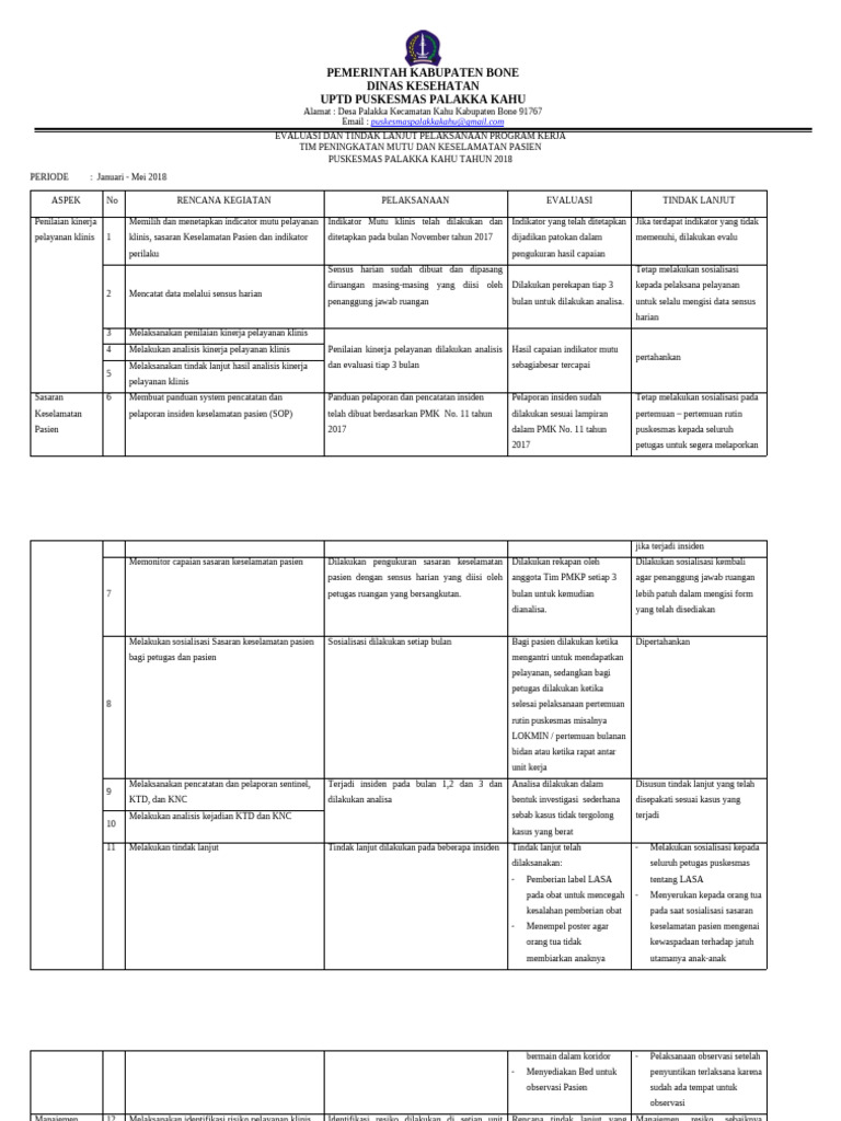 Evaluasi Dan Tindak Lanjut Pelaksanaan Program Kerja Tim PMKP | PDF