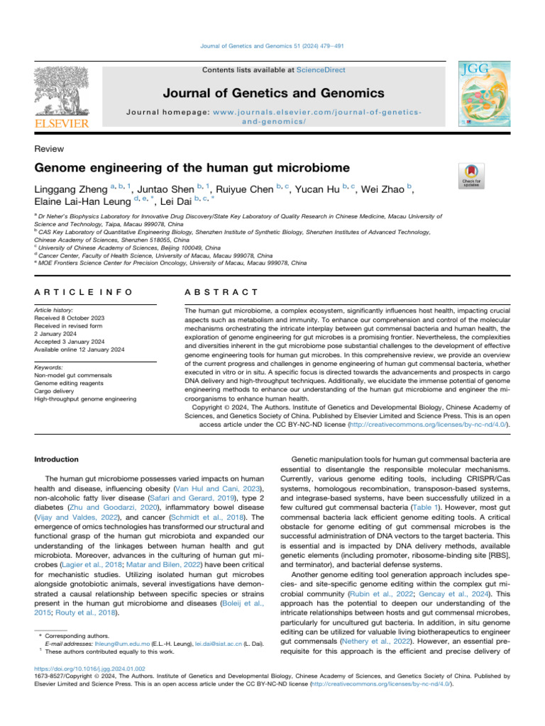 Genome Engineering of The Human Gut Microbiome | PDF | Plasmid | Bacteria