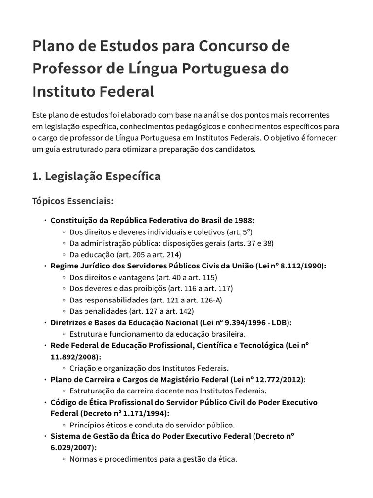 Plano de Estudos para Professor de Português | PDF | Pedagogia