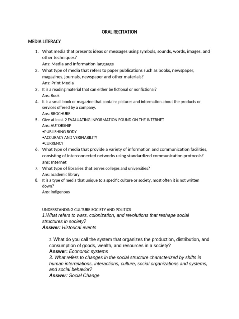 Oral Recitation | PDF | Communication | Information
