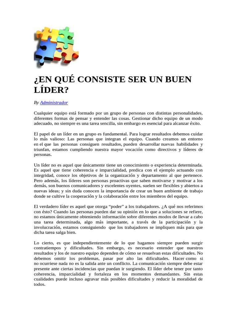 En Qué Consiste Ser Un Buen Líder | PDF | Liderazgo | Conocimiento