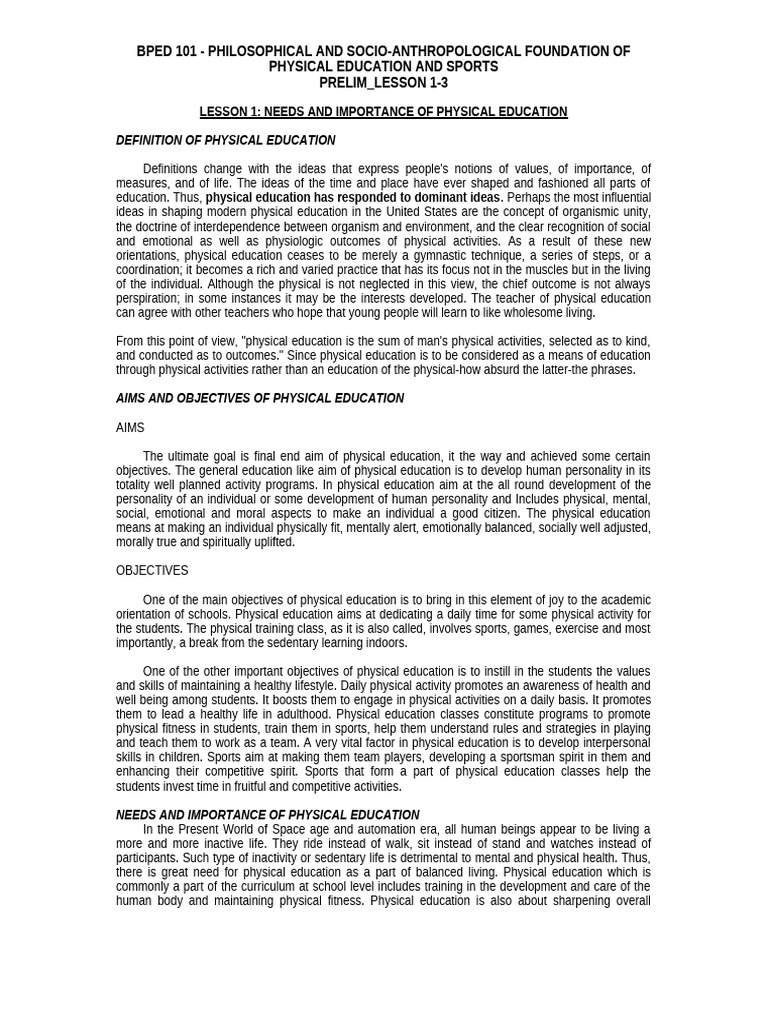Aims and Objectives of Physical Education | PDF | Physical Fitness ...