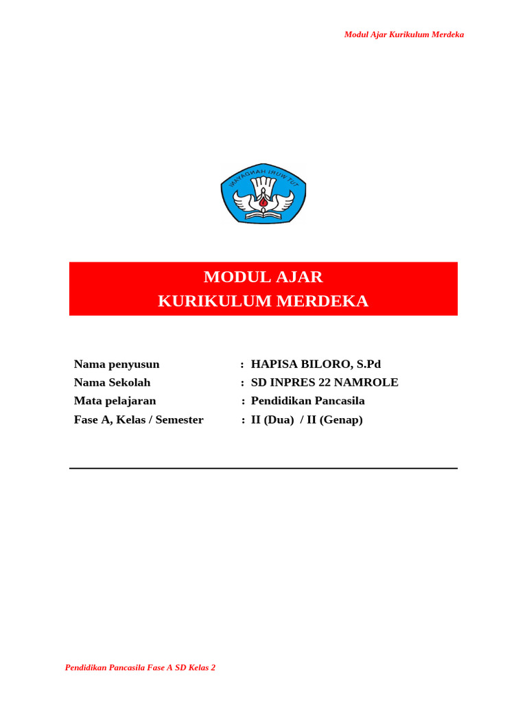 Modul Ajar Pendidikan Pancasila Kelas 2 | PDF