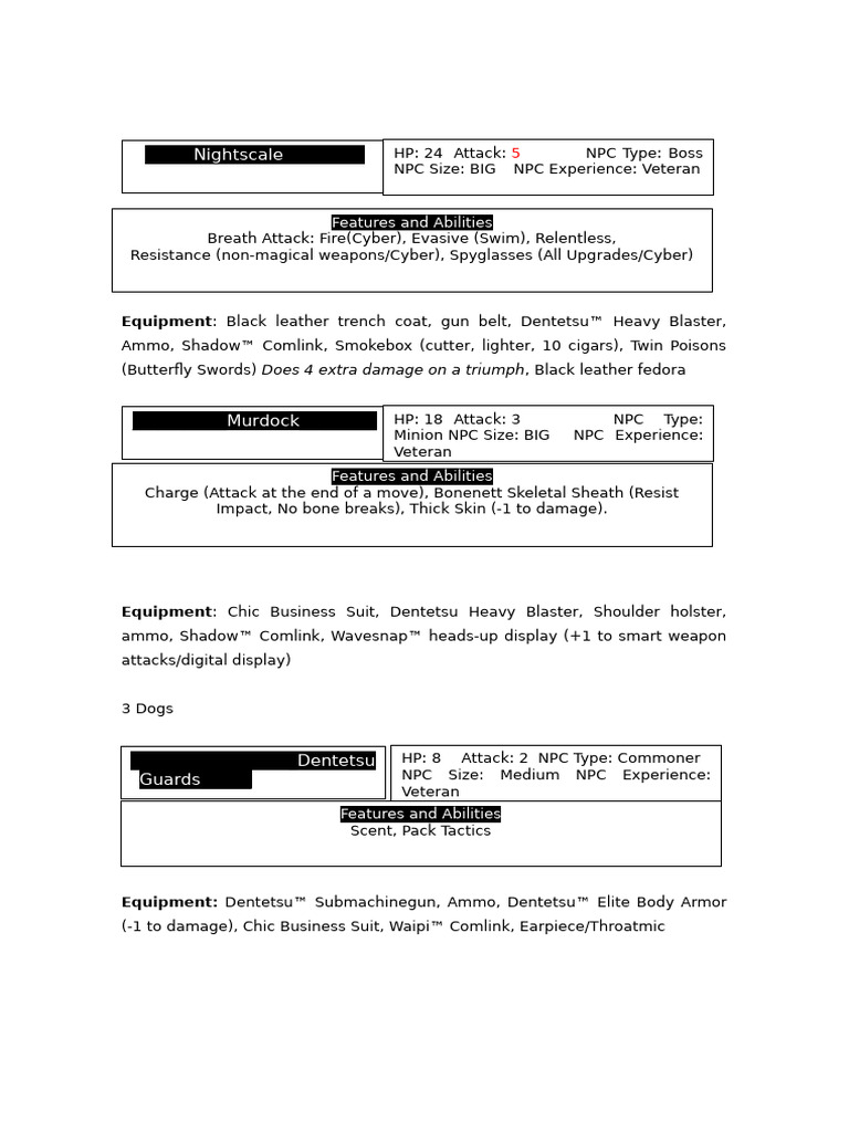 NPC Equipment and Abilities Guide | PDF