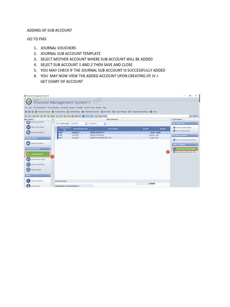 Adding a Sub Account in FMS | PDF