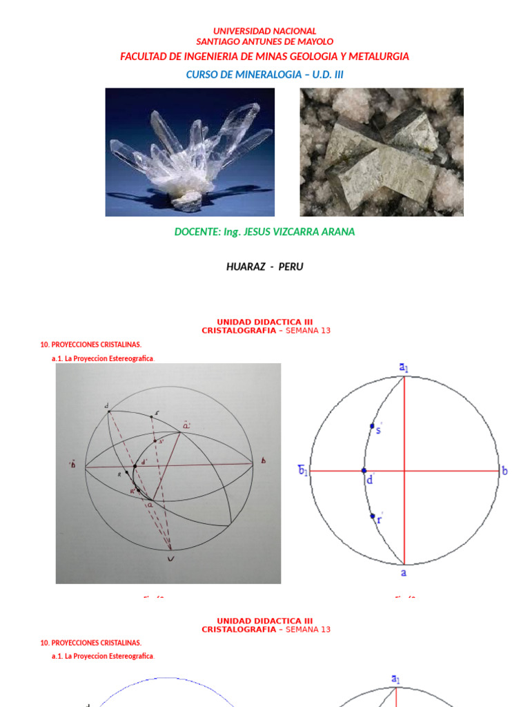 Proyecciones Cristalinas en Mineralogía | PDF | Minerales | Cristalografía