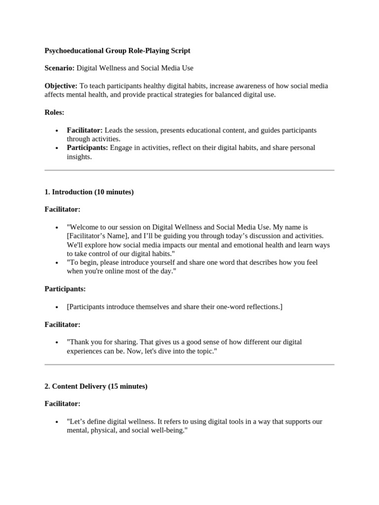Digital Wellness Role-Playing Script | PDF | Mindfulness | Mental Health