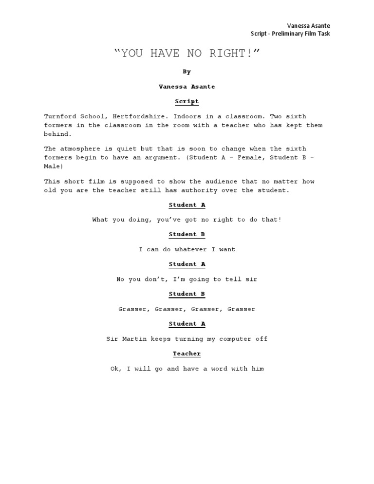 Preliminary Film Task Script | PDF | Poetry