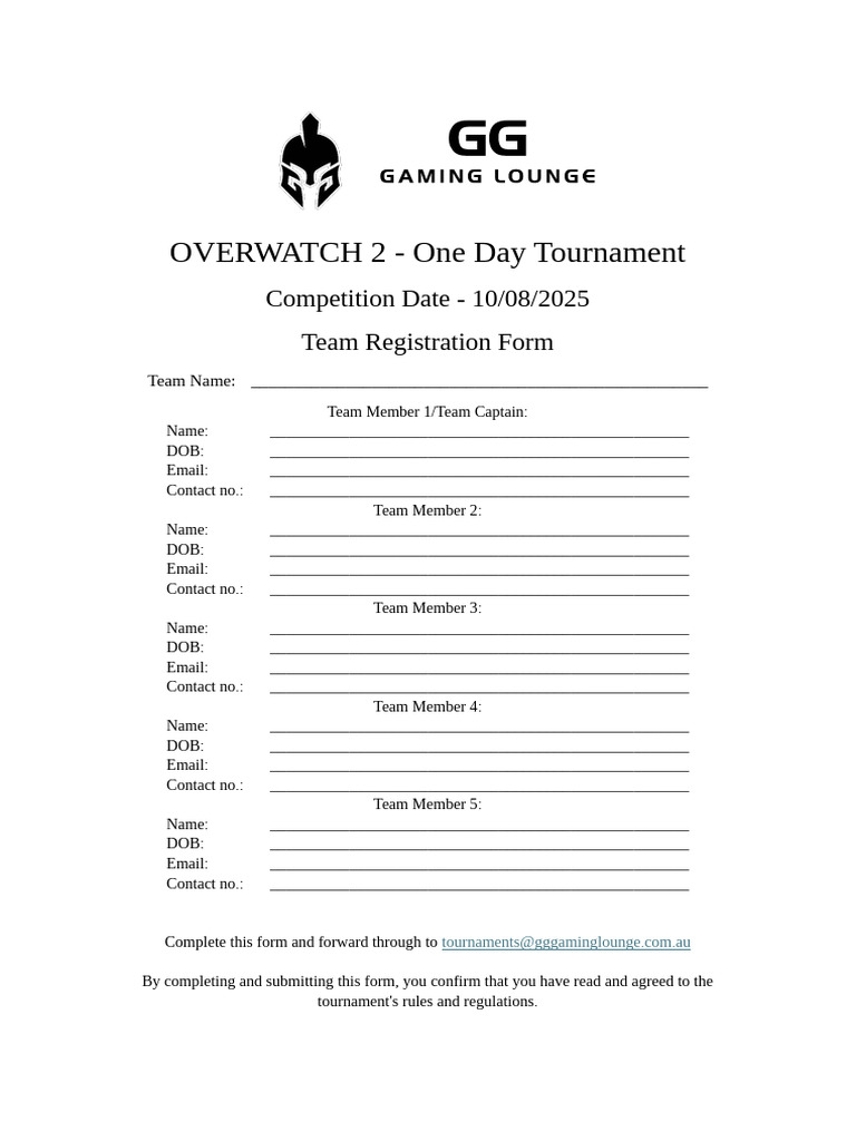 OVERWATCH 2 - Team Registration Form | PDF