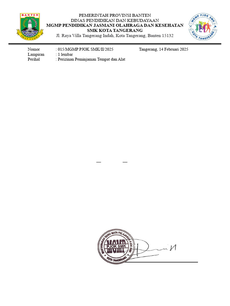 Permohonan Izin O2SN SMK Tangerang | PDF
