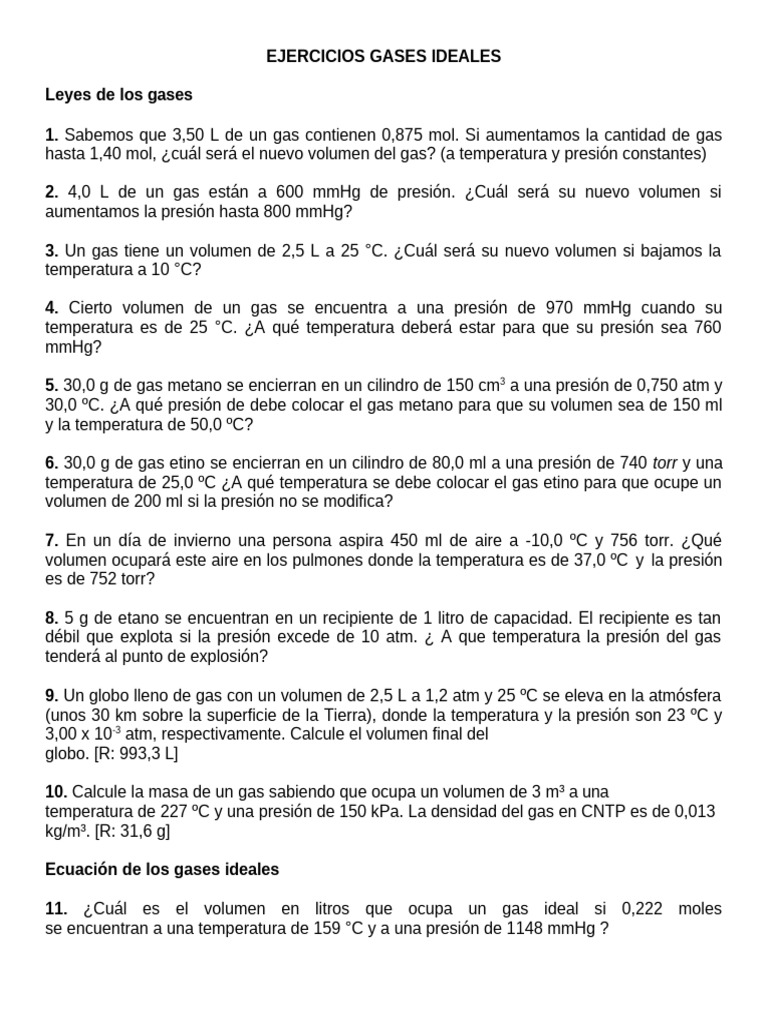 Ejercicios de Gases Ideales y Soluciones | PDF | Gases | Hidróxido de sodio