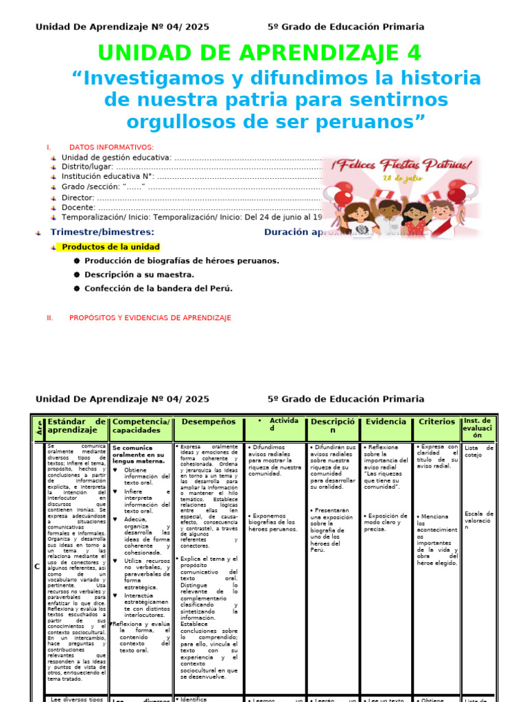 5° GRADO UNIDAD DE APRENDIZAJE 4 JULIO 2025 | PDF | División ...