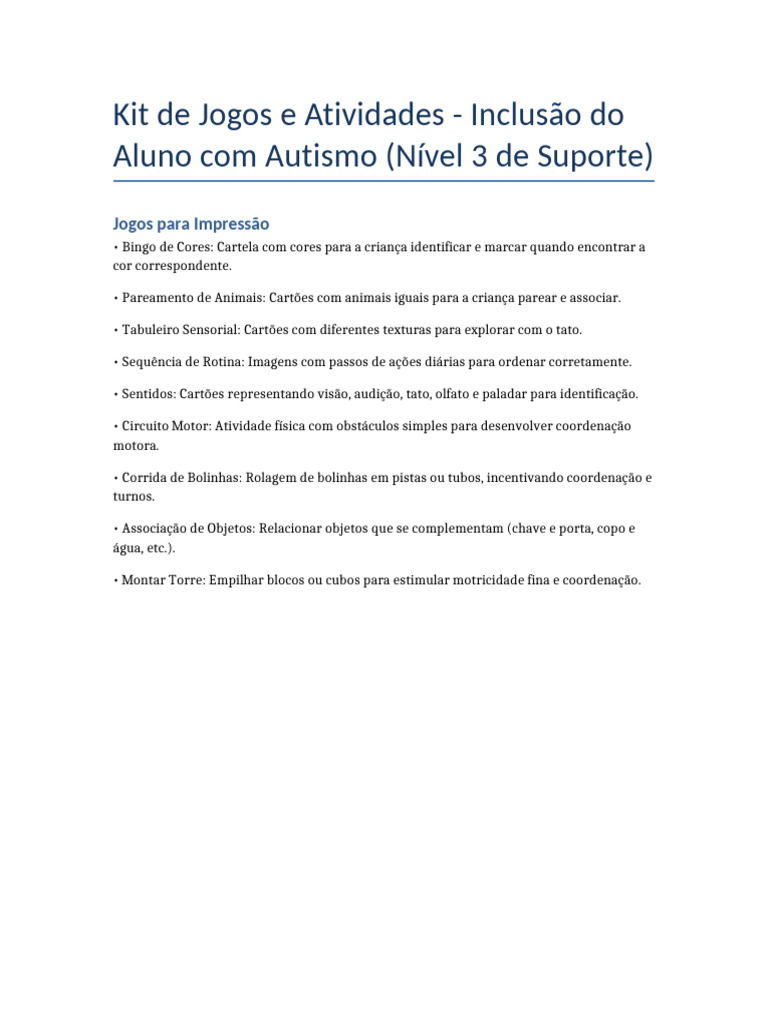 Jogos Inclusivos para Alunos com Autismo | PDF