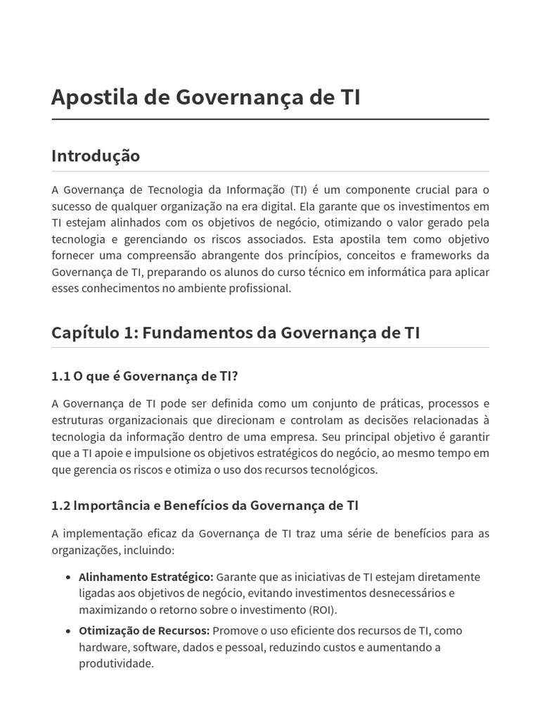 Apostila de Governança de TI e COBIT 5 | PDF | Cobit | Itil