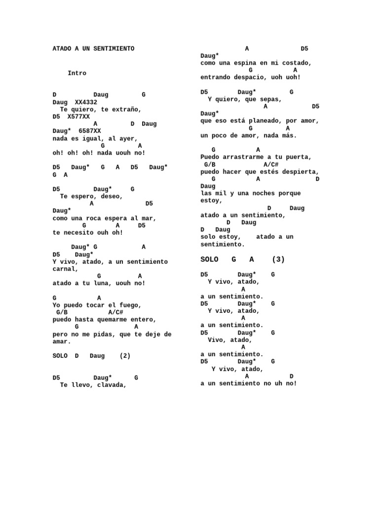 Letra y acordes: Atado a un sentimiento | PDF