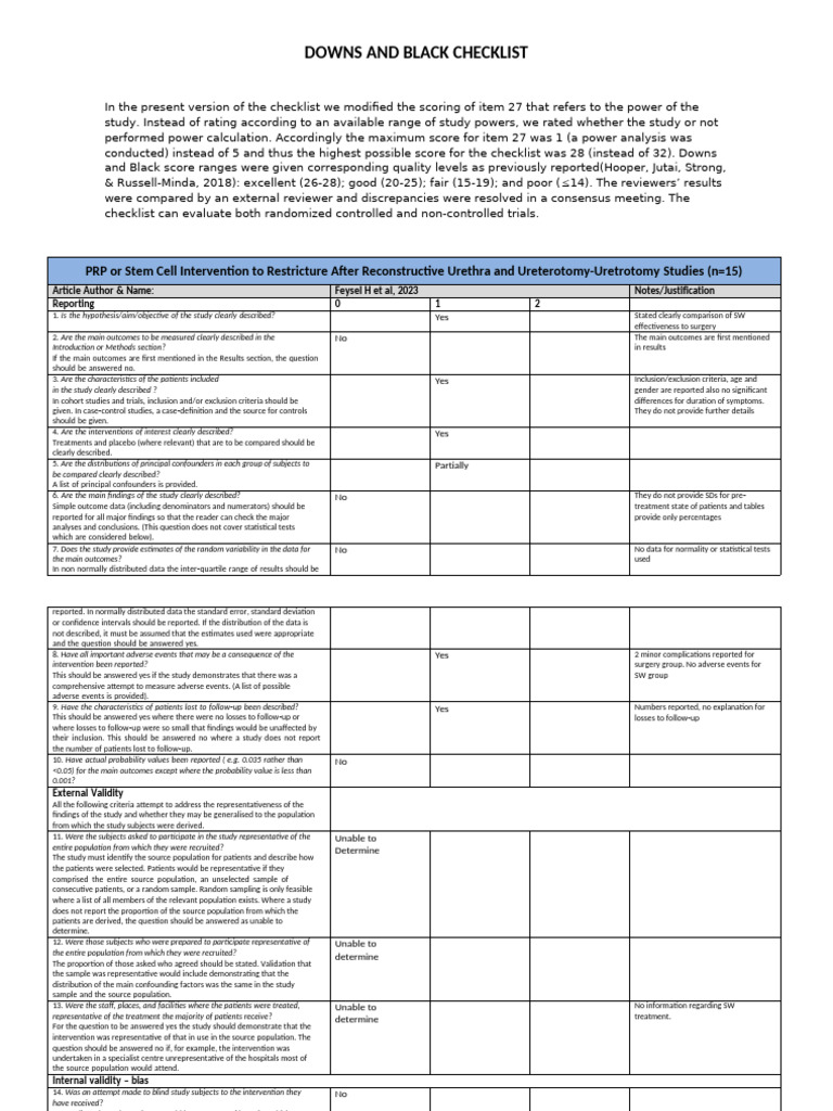 Downs and Black Checklist Update | PDF | Standard Deviation | Normal ...