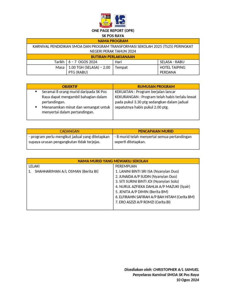 Opr Karnival Smoa 2024 | PDF