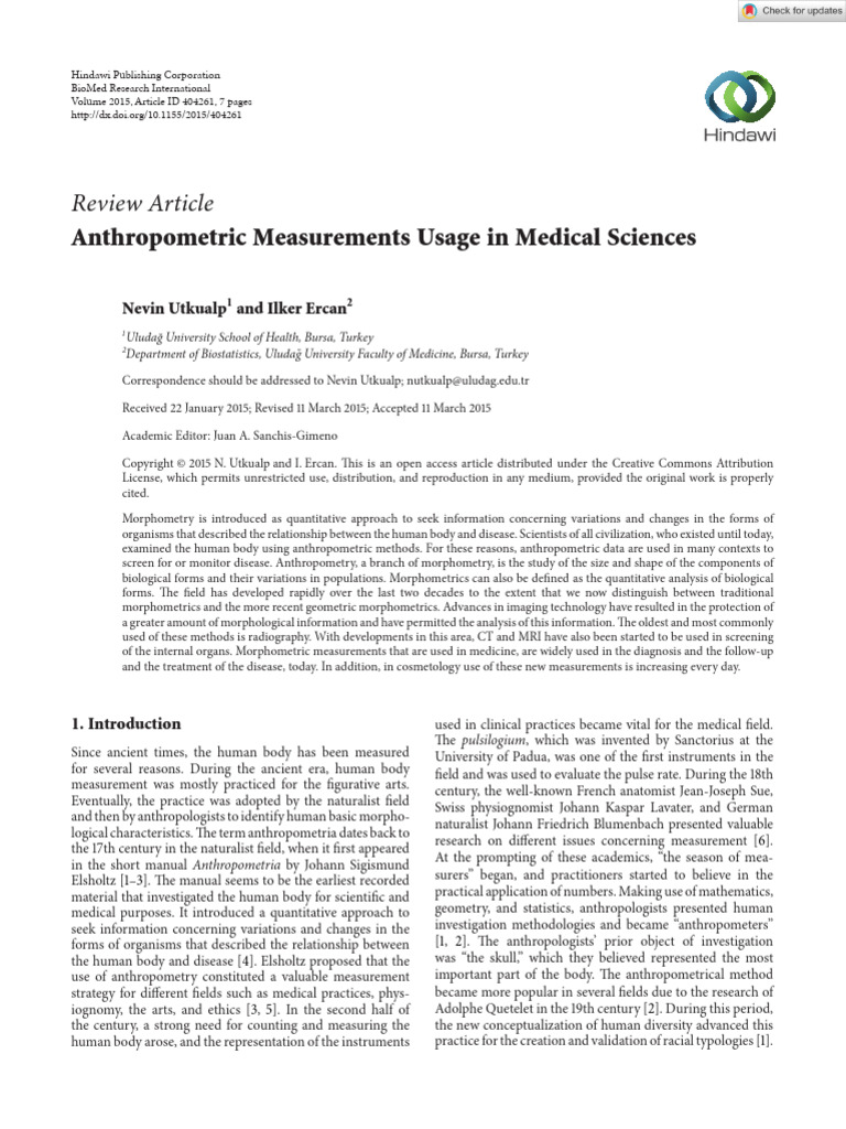 Anthropometric Measurements in Medicine | PDF | Medical Imaging ...