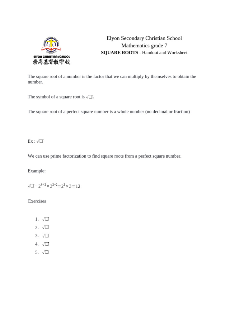 8th Grade Square Root Worksheet | PDF