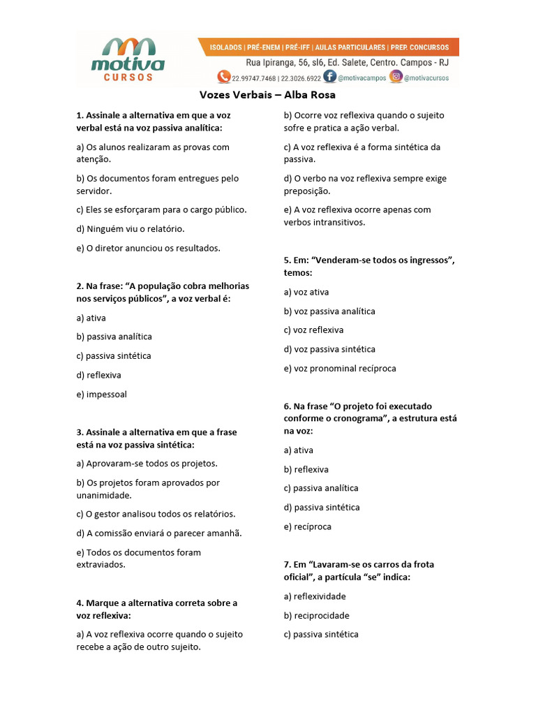 Vozes Verbais: Análise e Exemplos | PDF | Assunto (gramática) | Sintaxe