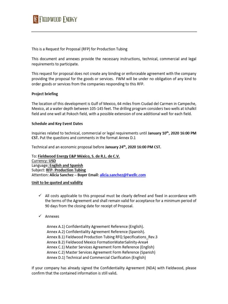 Tenaris Production Tubing RFP | PDF | Specification (Technical Standard)