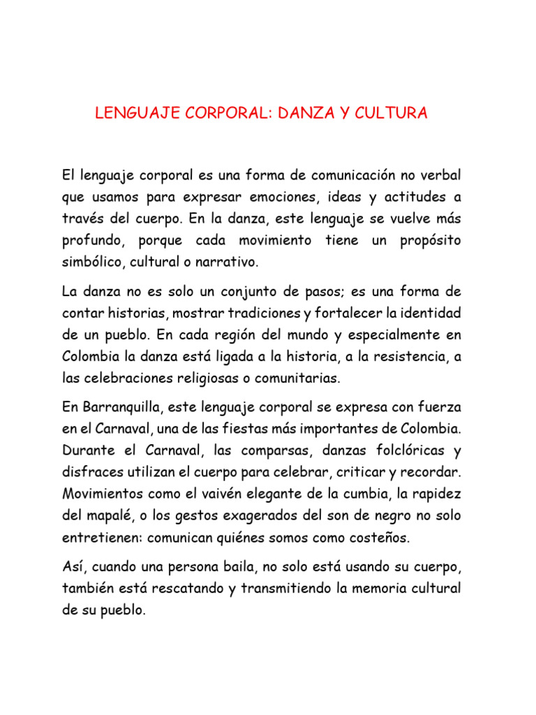 Lenguaje Corporal en la Danza Colombiana | PDF | Bailes | Carnaval