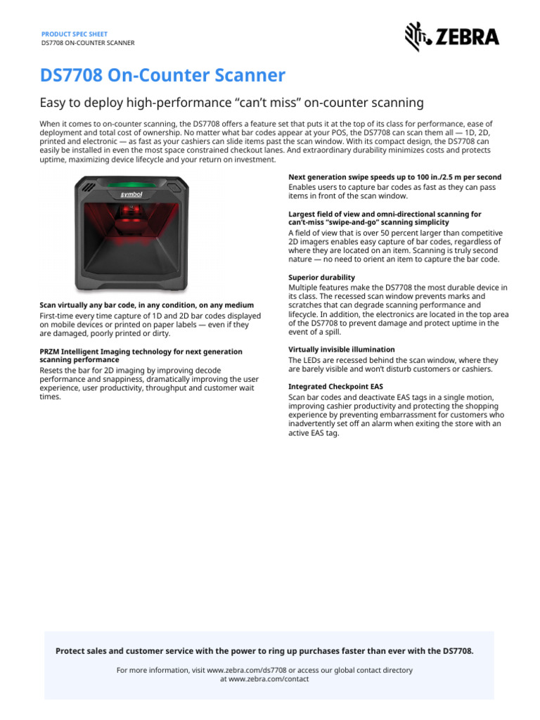 DS7708 On-Counter Scanner Overview | PDF | Barcode | Image Scanner