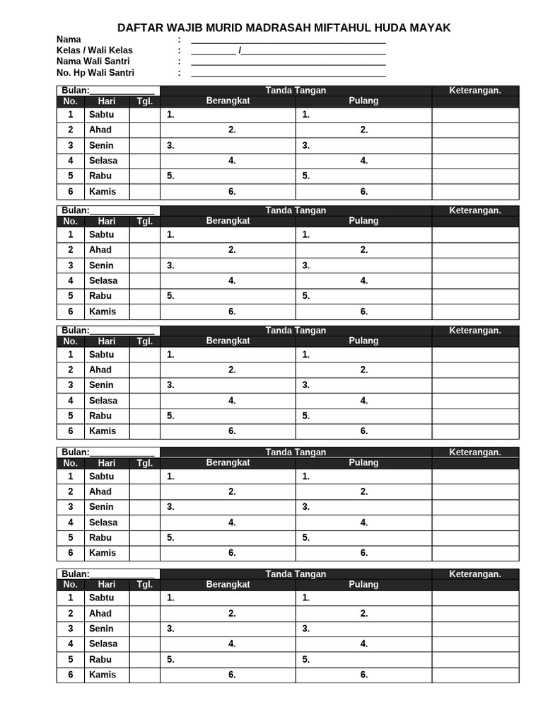 Daftar Wajib Siswa Siswii MHH | PDF