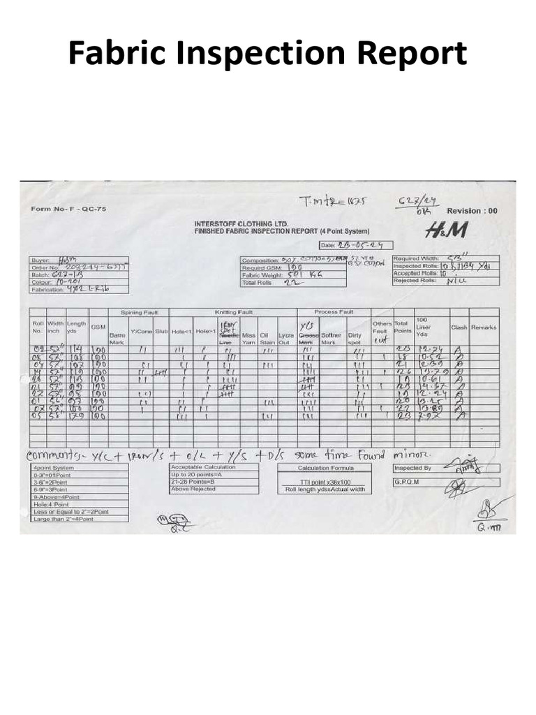 Fabric Inspection Report | PDF