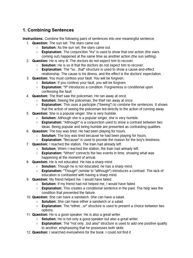 Sentence Combination Techniques | PDF | Adverb | Adjective