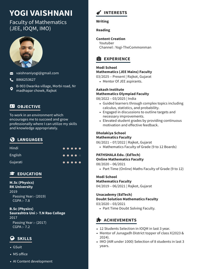 Yogi Vaishnani (Mathematics) | PDF | Mathematics | Cognition
