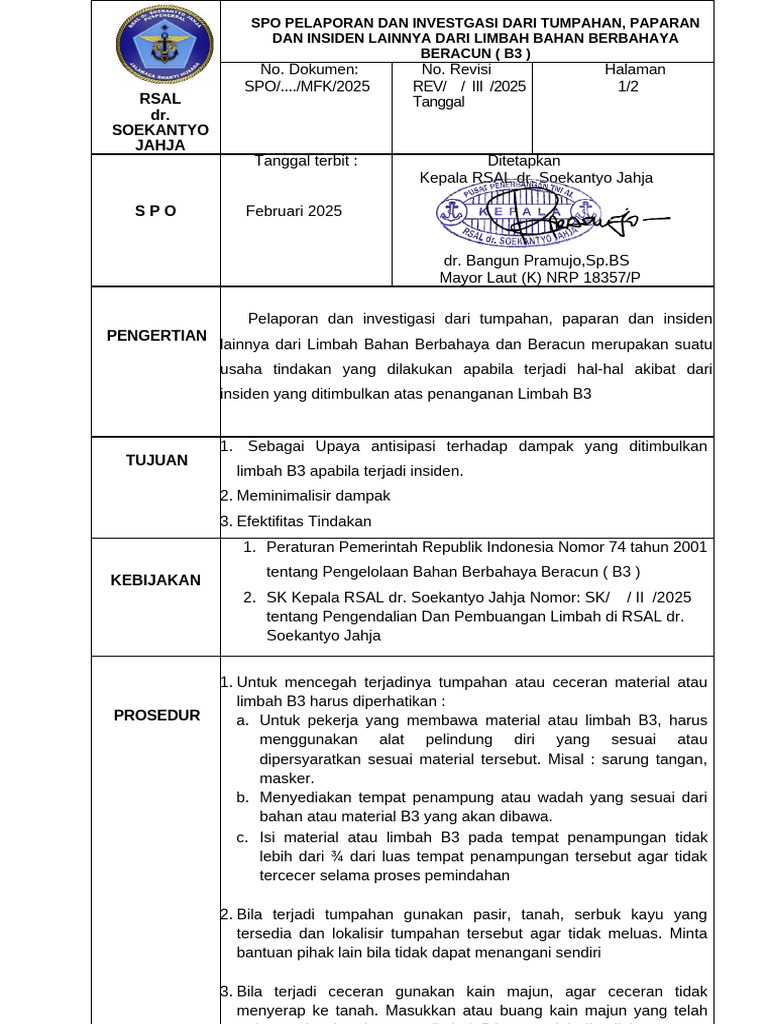 Prosedur Penanganan Limbah B3 RSAL | PDF
