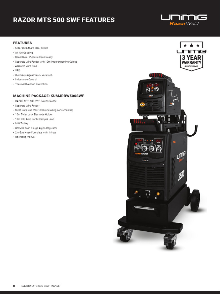 Razor MTS 500 SWF Welding Machine Specs | PDF | Welding | Construction