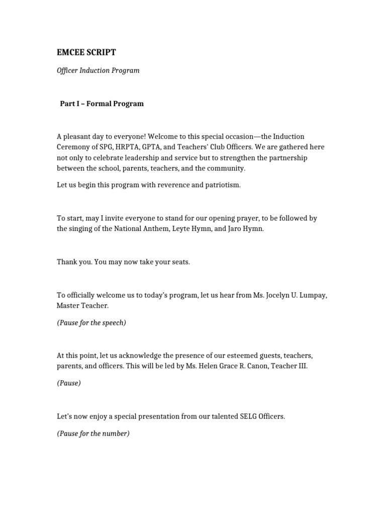 Induction Ceremony Script for Officers | PDF