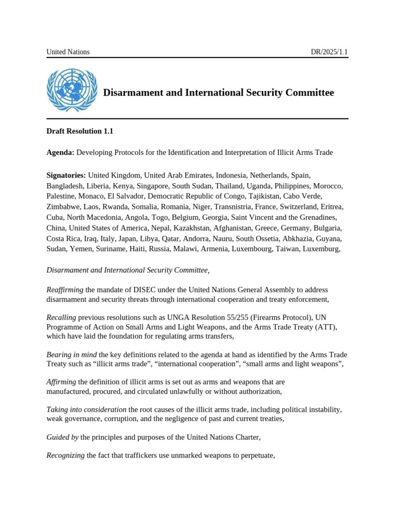 Disec Draft Resolution 1 1 Pdf Smuggling International Relations