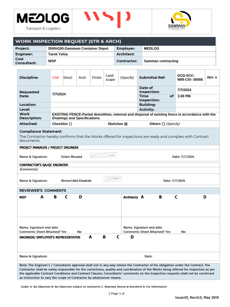 Work Inspection Request for Fence Demolition | PDF