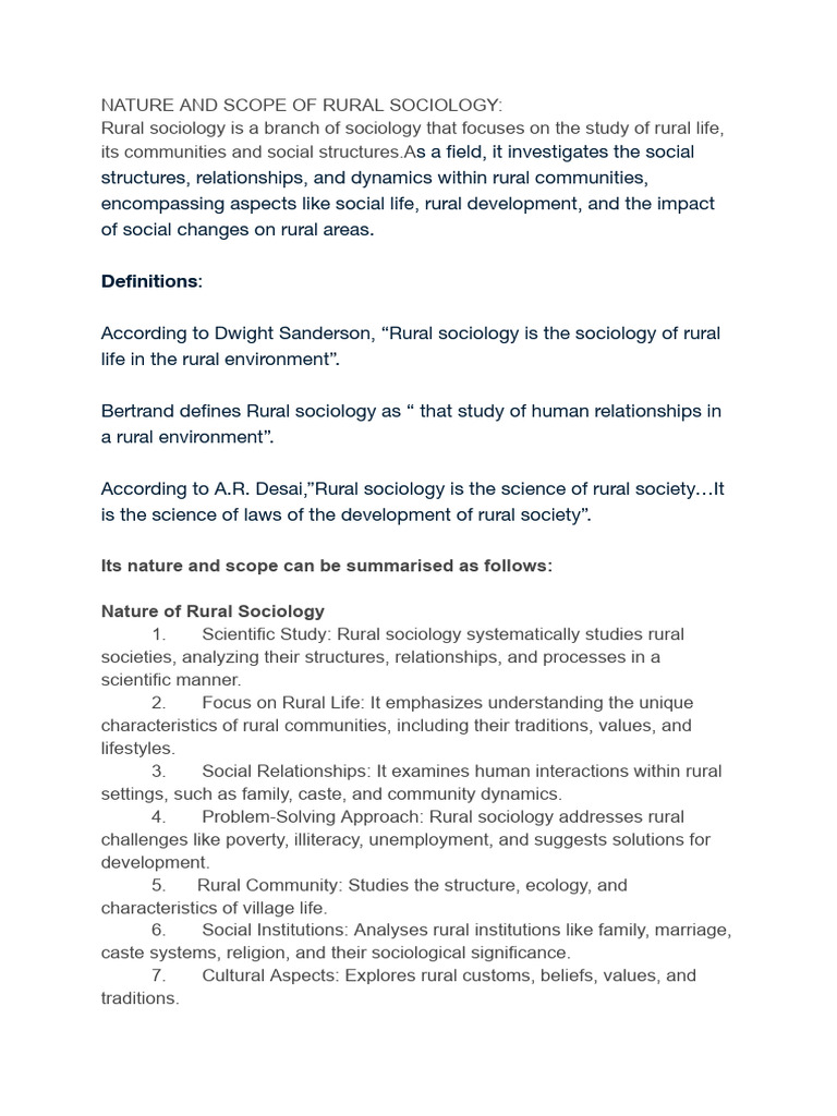 Nature and Scope of Rural Sociology | PDF | Sociology | Society