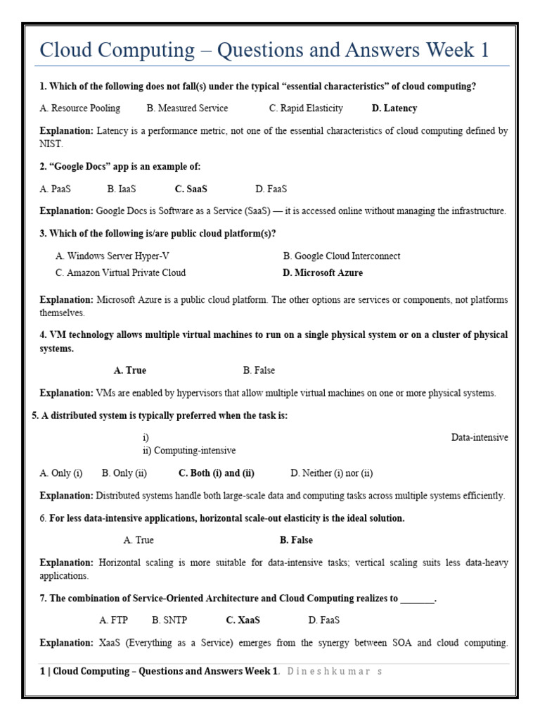 Cloud_Computing_QA week 1 NPTEL | PDF | Cloud Computing | Software As A ...