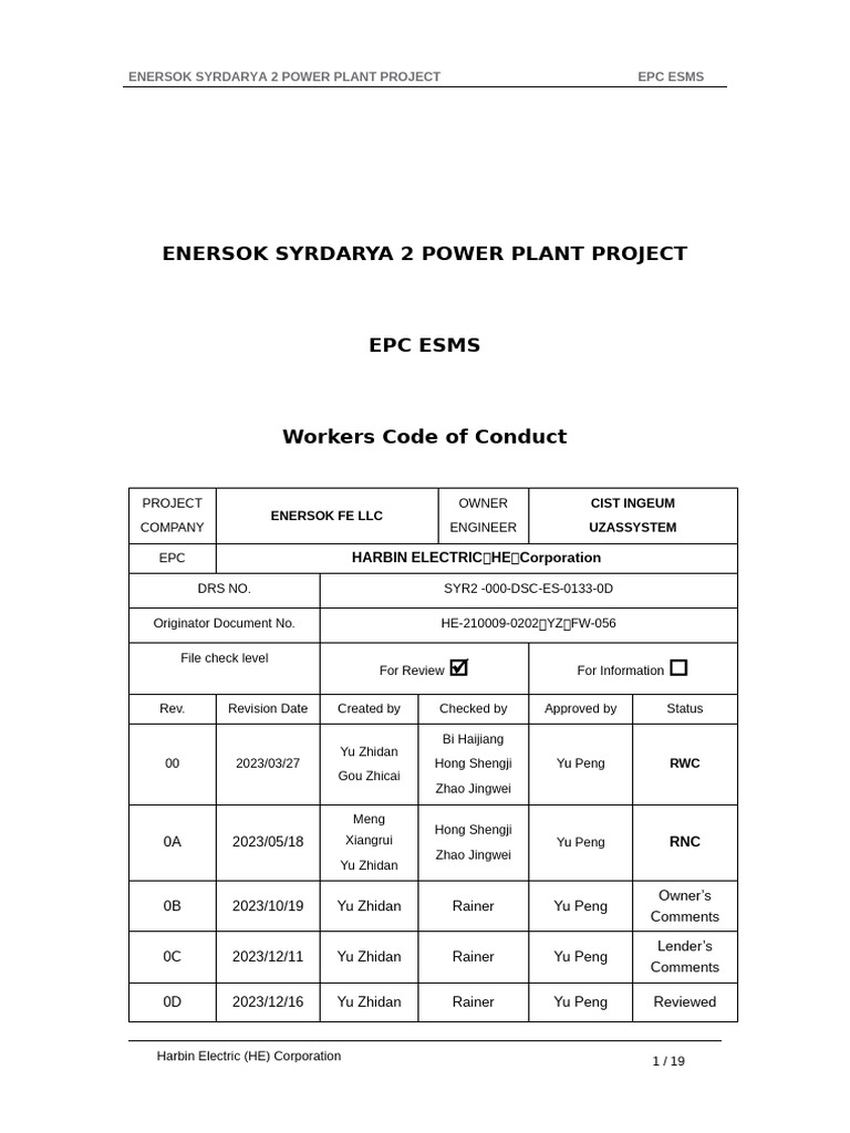 33 SYR2 000 DSC ES 0133 - 0D - Annex 33 Workers Code of Conduct | PDF ...