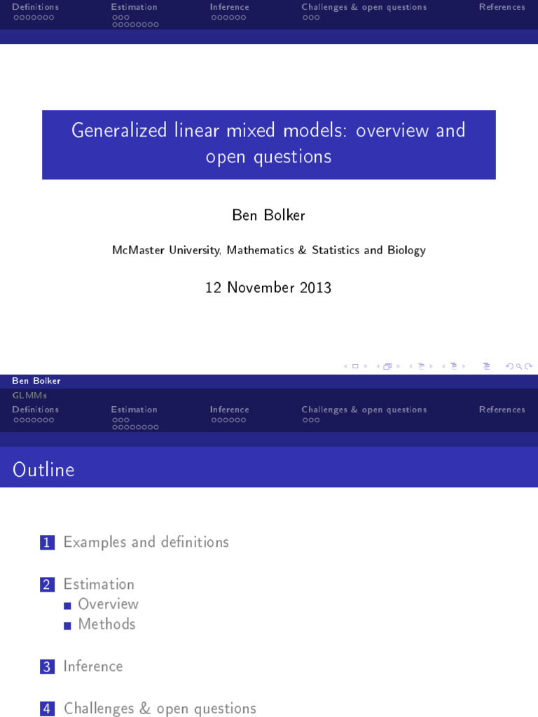 Ben Bolker - Generalized Linear Models Overview and Open Questions ...