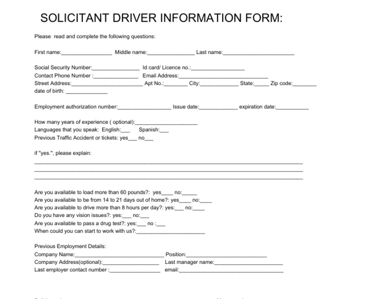 Driver Employment Application Form | PDF