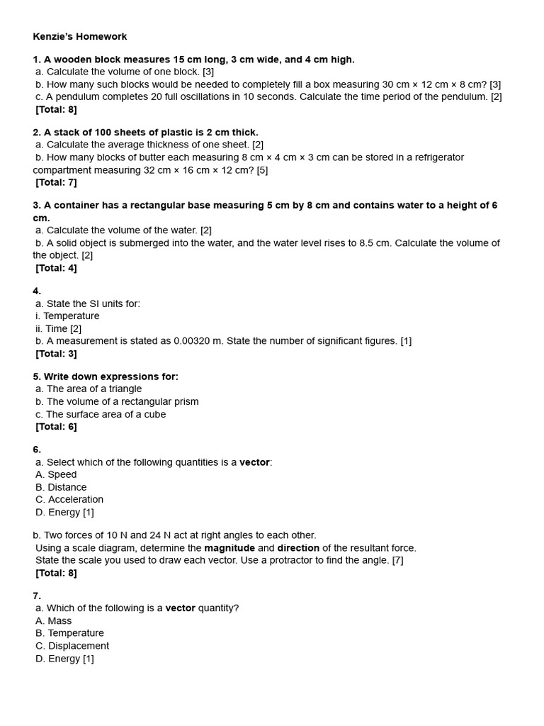 Kenzie's Math and Physics Homework Guide | PDF | Force | Euclidean Vector