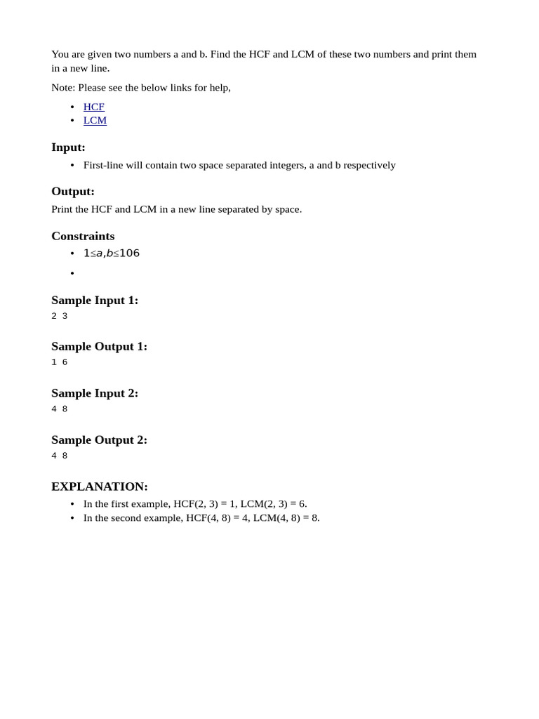 HCF and LCM Calculation Guide | PDF